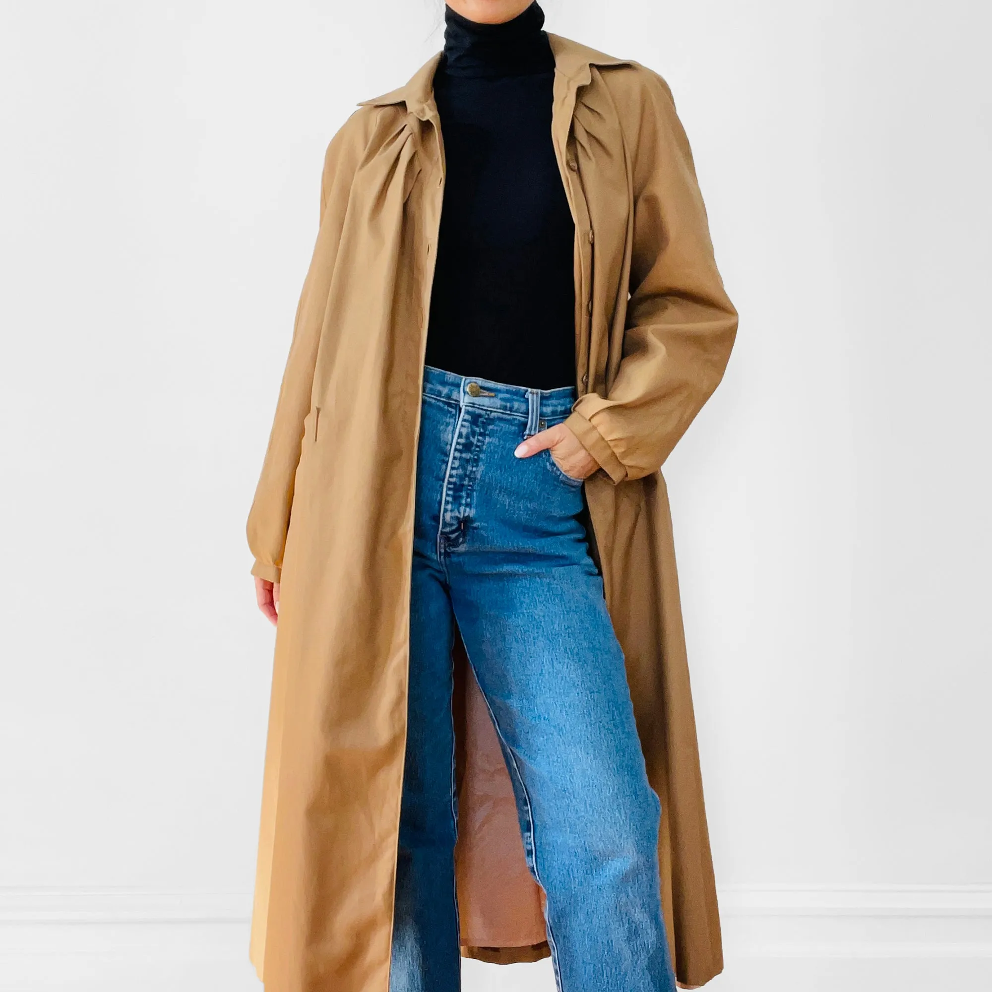 1960s - 1970s Pleated A-Line Trench Coat