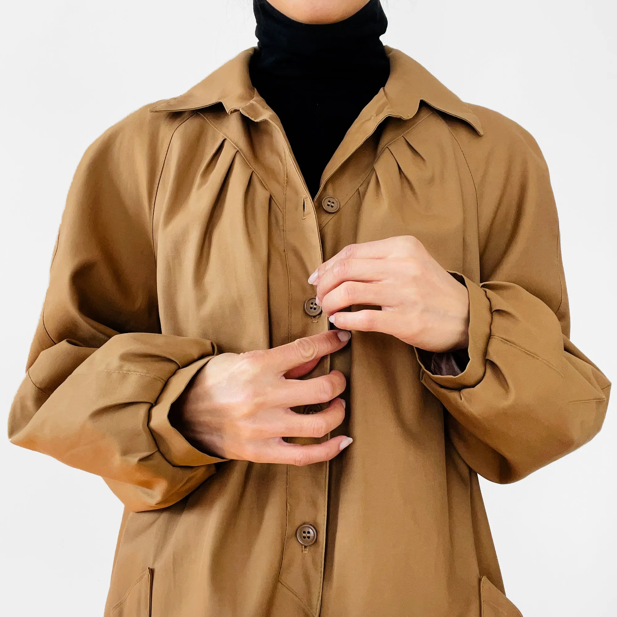 1960s - 1970s Pleated A-Line Trench Coat