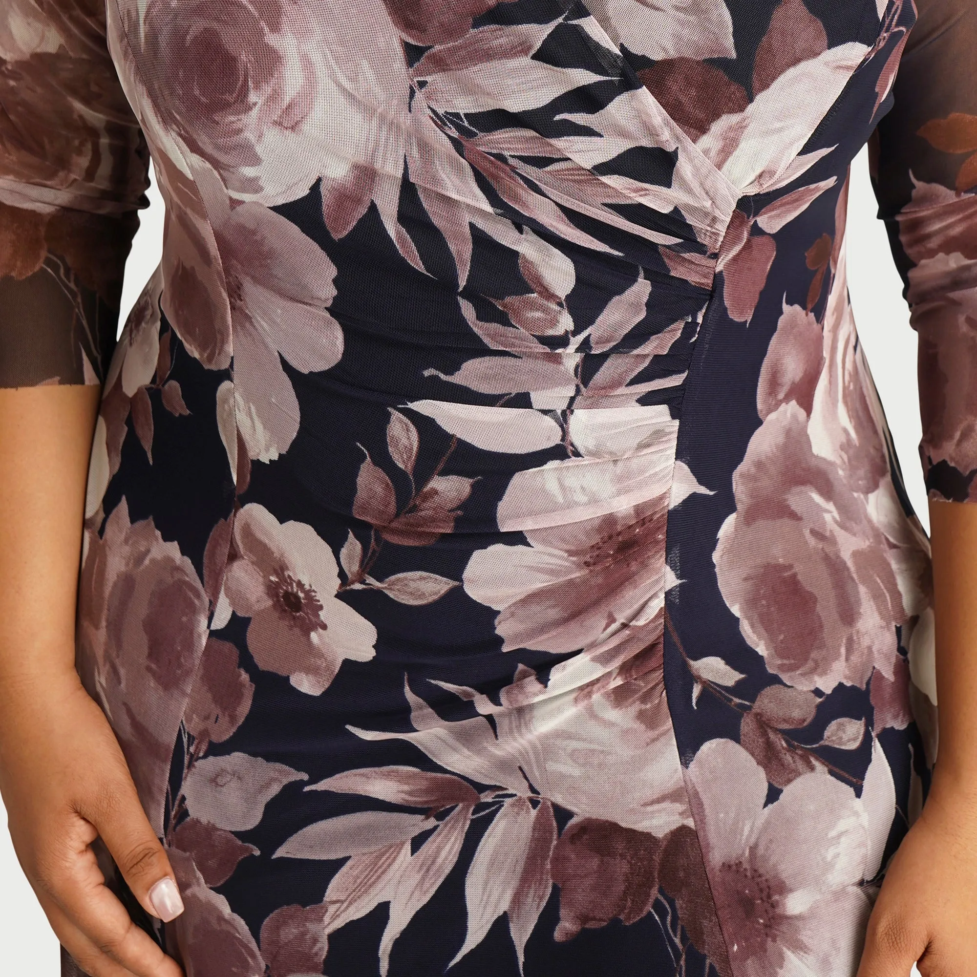 Alora Mauve Floral Mesh Asymmetric Hem Dress