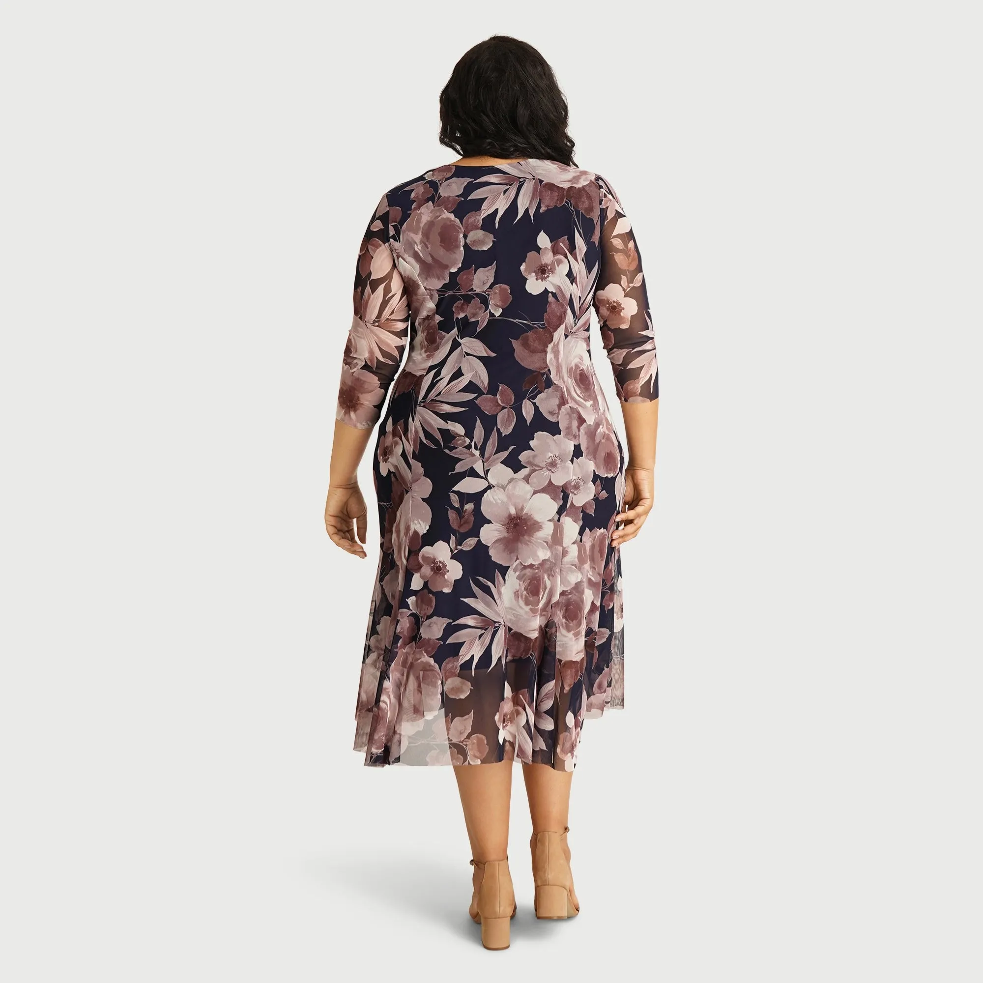 Alora Mauve Floral Mesh Asymmetric Hem Dress