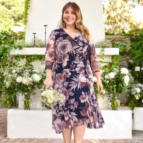 Alora Mauve Floral Mesh Asymmetric Hem Dress