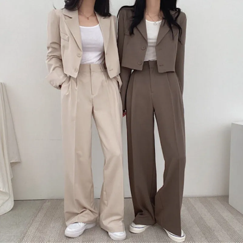 Amozae business casual outfits for women Chic Elegant Lapel Two-Button Long Sleeve Short Coat   High Waist Wide Leg Mopping Suit Trousers Suit