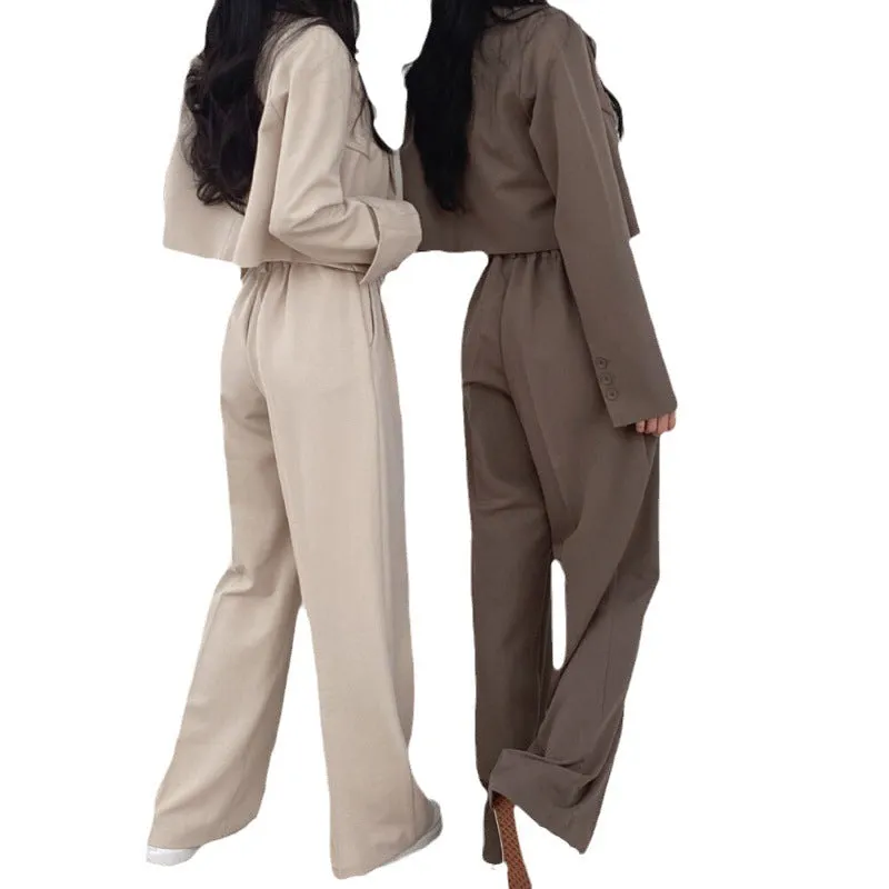 Amozae business casual outfits for women Chic Elegant Lapel Two-Button Long Sleeve Short Coat   High Waist Wide Leg Mopping Suit Trousers Suit