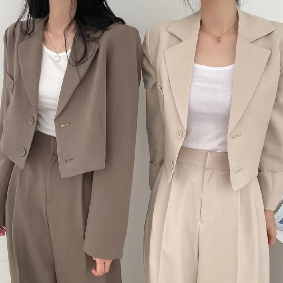 Amozae business casual outfits for women Chic Elegant Lapel Two-Button Long Sleeve Short Coat   High Waist Wide Leg Mopping Suit Trousers Suit