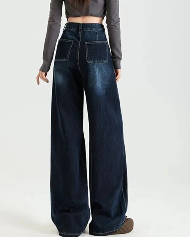 Ashore Shop Women Raw Blue Denim Wide Leg Jeans