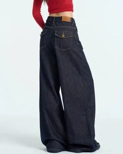 Ashore Shop Women Raw Blue Denim Wide Leg Jeans