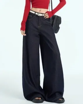 Ashore Shop Women Raw Blue Denim Wide Leg Jeans