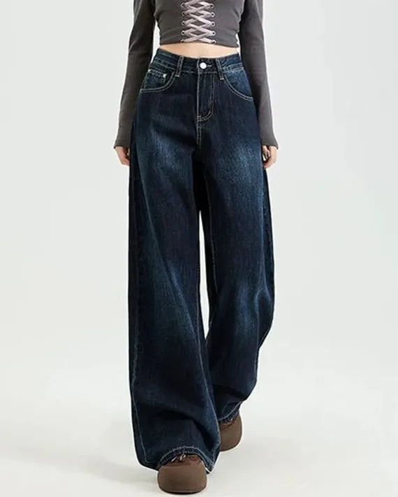 Ashore Shop Women Raw Blue Denim Wide Leg Jeans