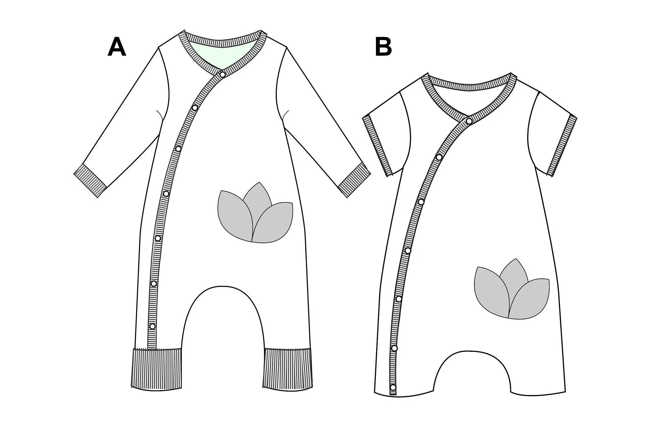 Baby Strampler mit durchgehender Knopfleiste und Bündchen, Schnittmuster ebook LISA von Patternforkids