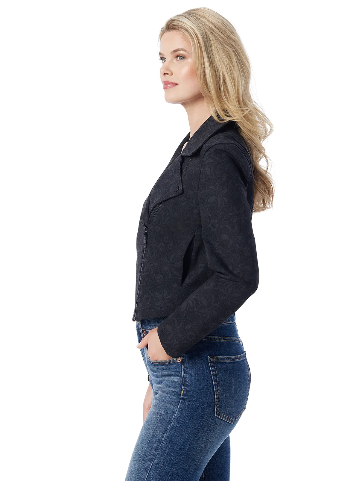 Biker Jacket in Black Laced Floral