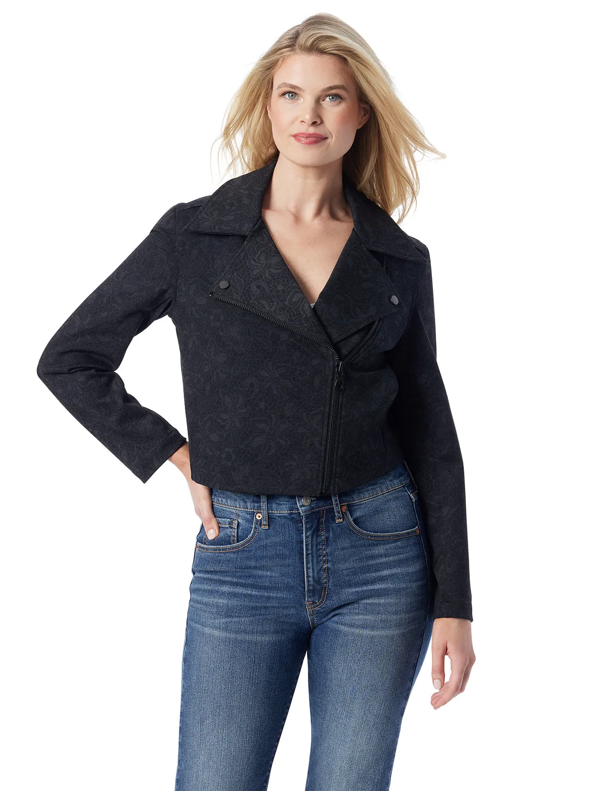 Biker Jacket in Black Laced Floral