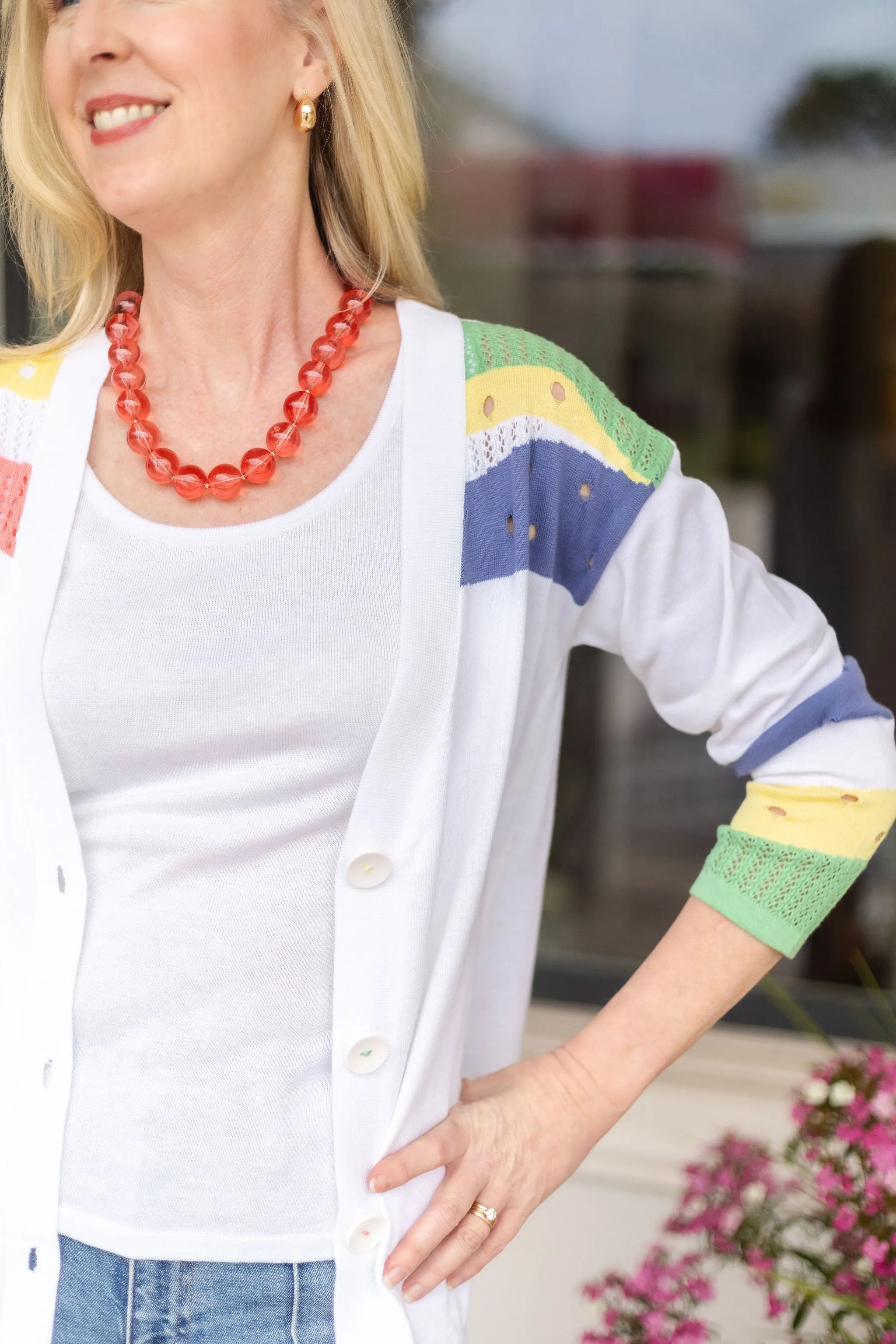 Button Cardigan | Wht/Multi