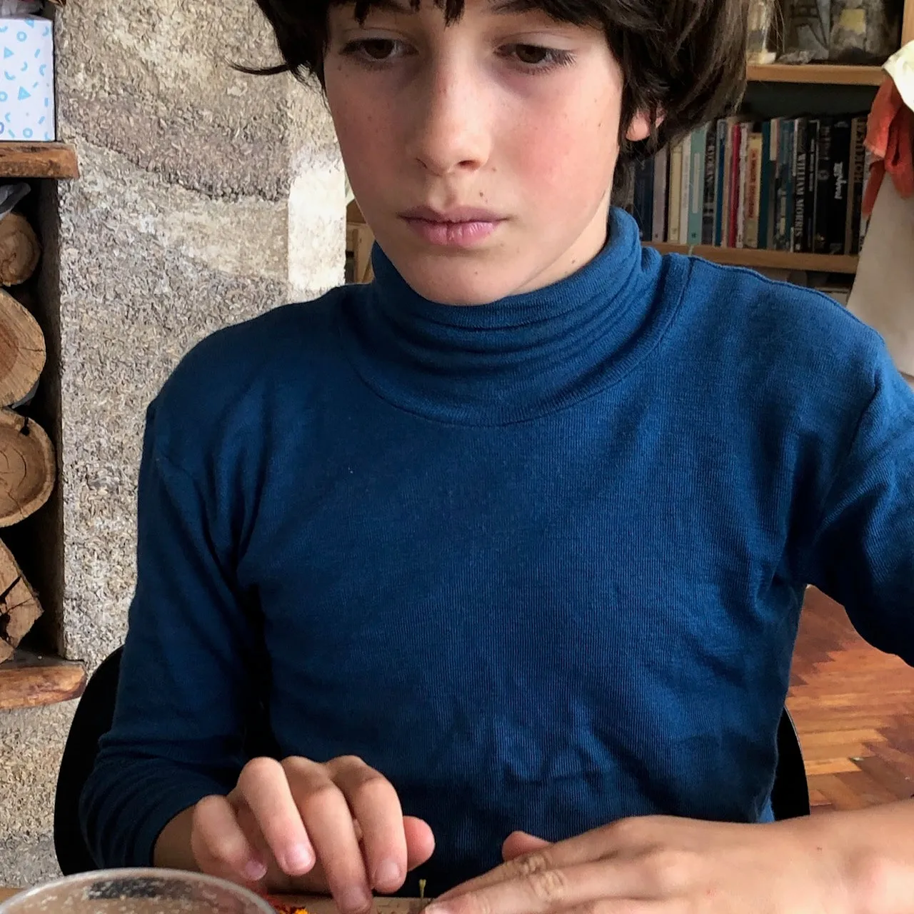 Child's Turtleneck in Organic Wool/Silk - Marine (1-12y)