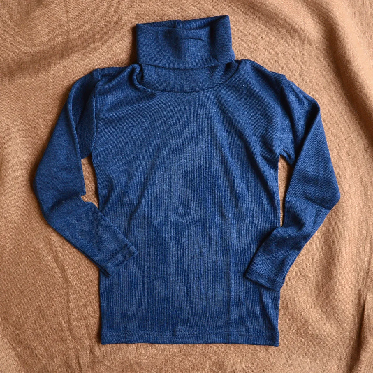 Child's Turtleneck in Organic Wool/Silk - Marine (1-12y)