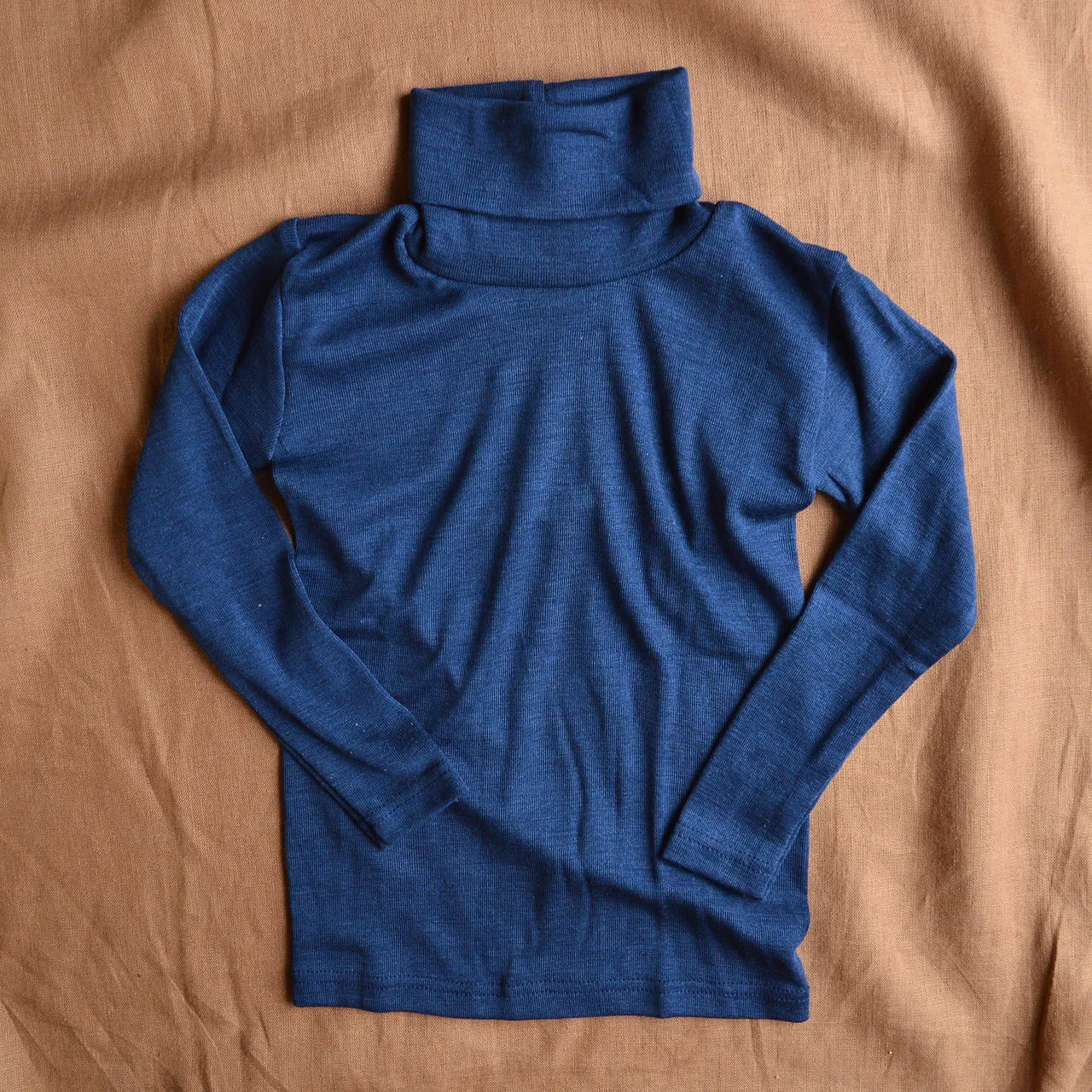 Child's Turtleneck in Organic Wool/Silk - Marine (1-12y)