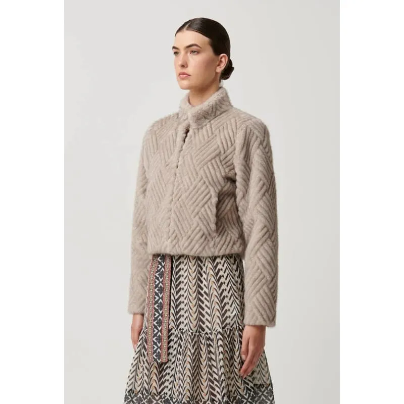 Clover Faux Fur Cropped Jacket | Oat