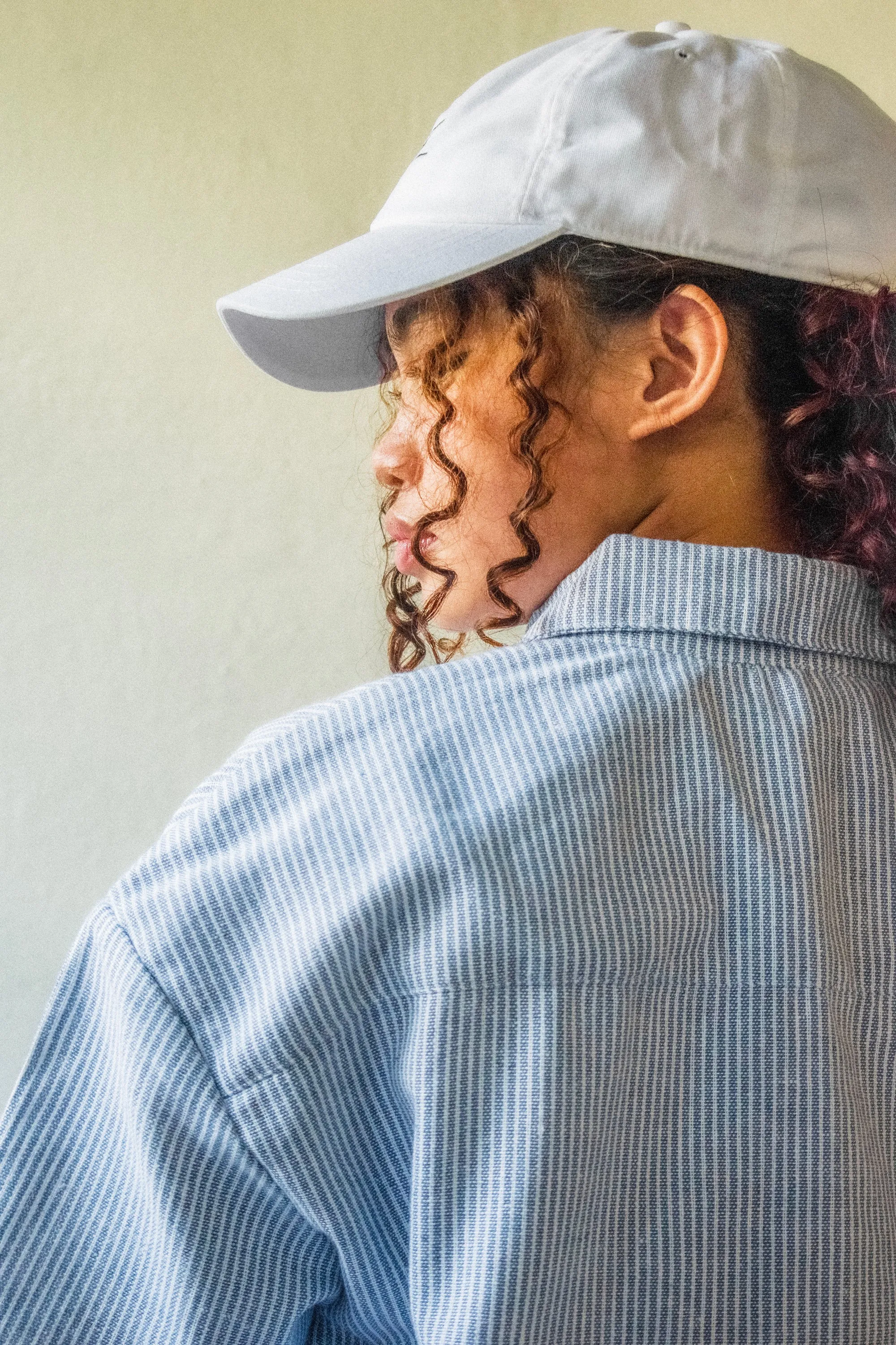cropped polo shirt | button-down | drop shoulder | box fit | retro striped | cold blue