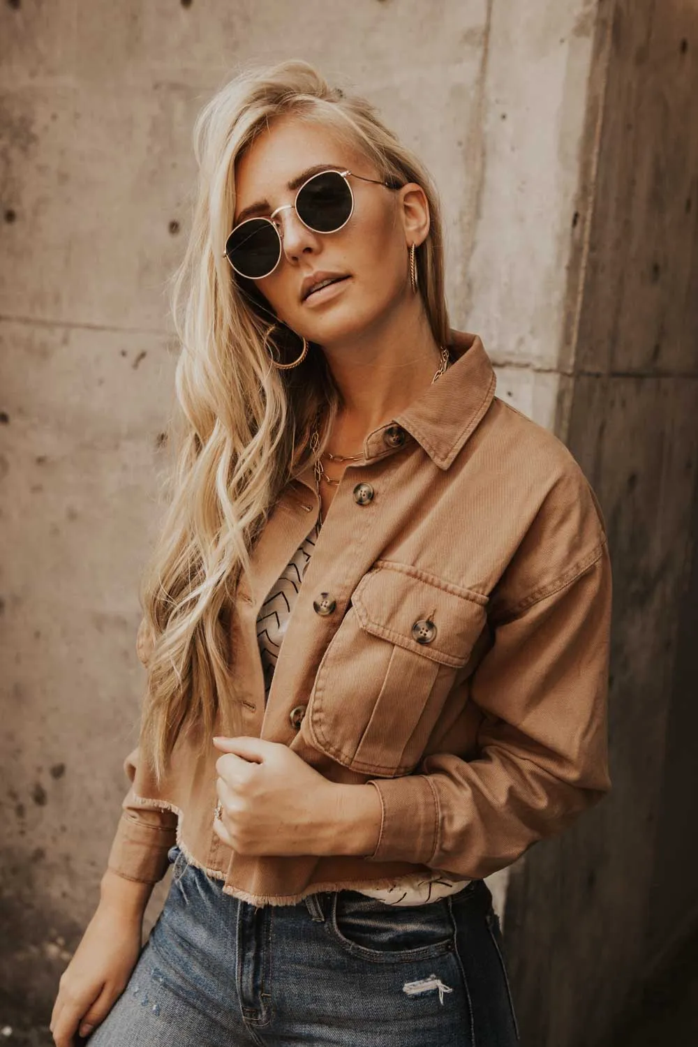 Cropped Tan Utility Jacket