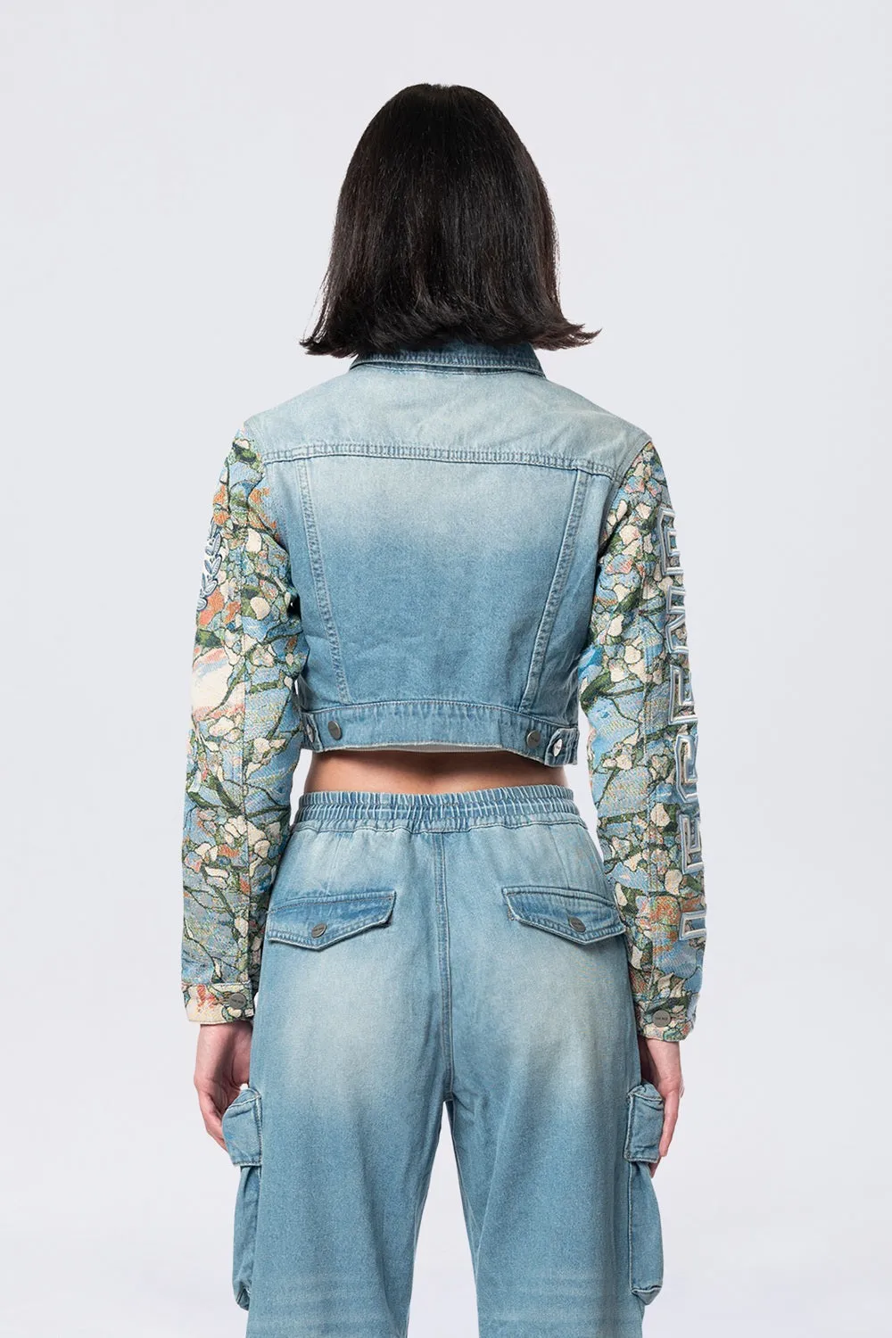 Cropped Tapestry Denim Jacket - Seymour Blue