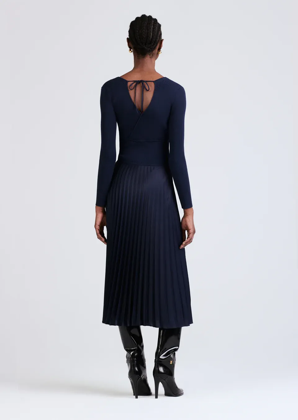 Derek Lam 10 Crosby - Anika Wrap Pleated Sweater Dress in Navy