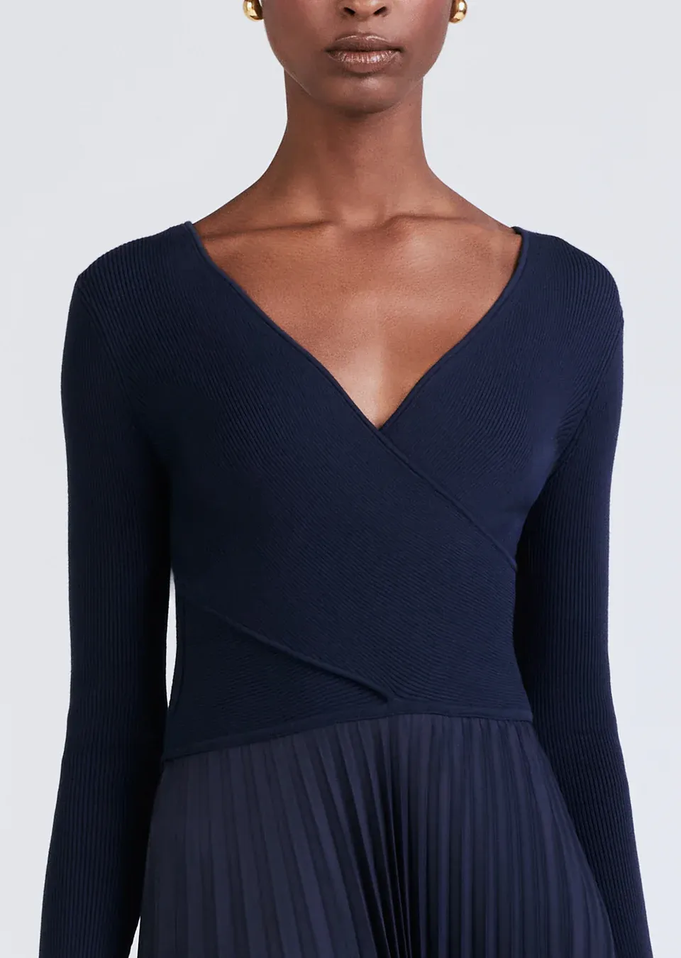 Derek Lam 10 Crosby - Anika Wrap Pleated Sweater Dress in Navy