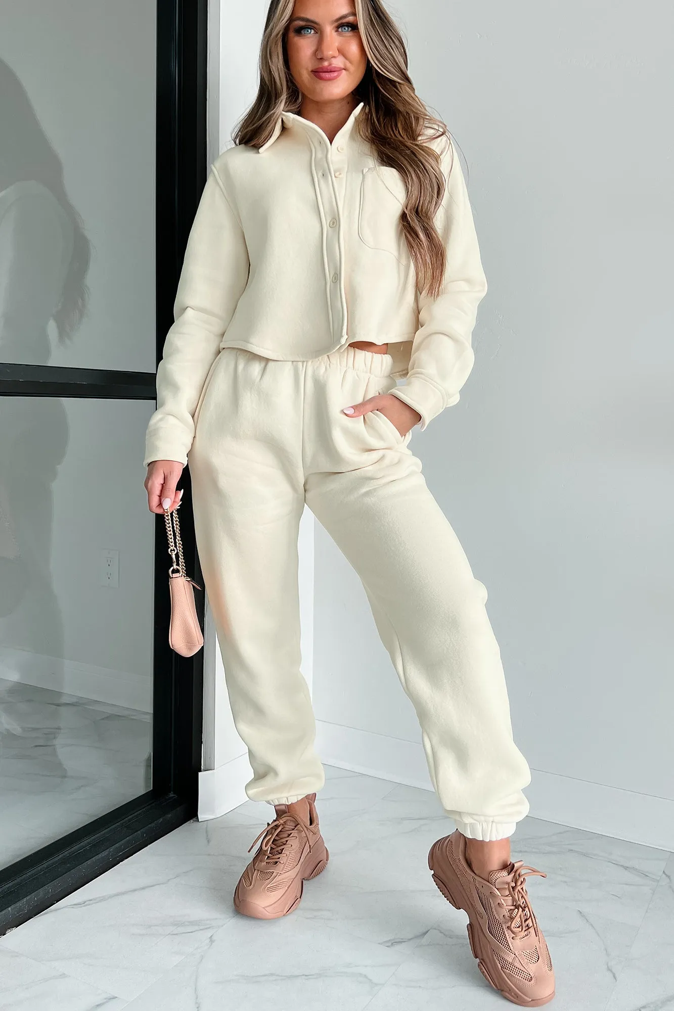 DOORBUSTER Jennie Fleece Crop Shacket (Ecru)