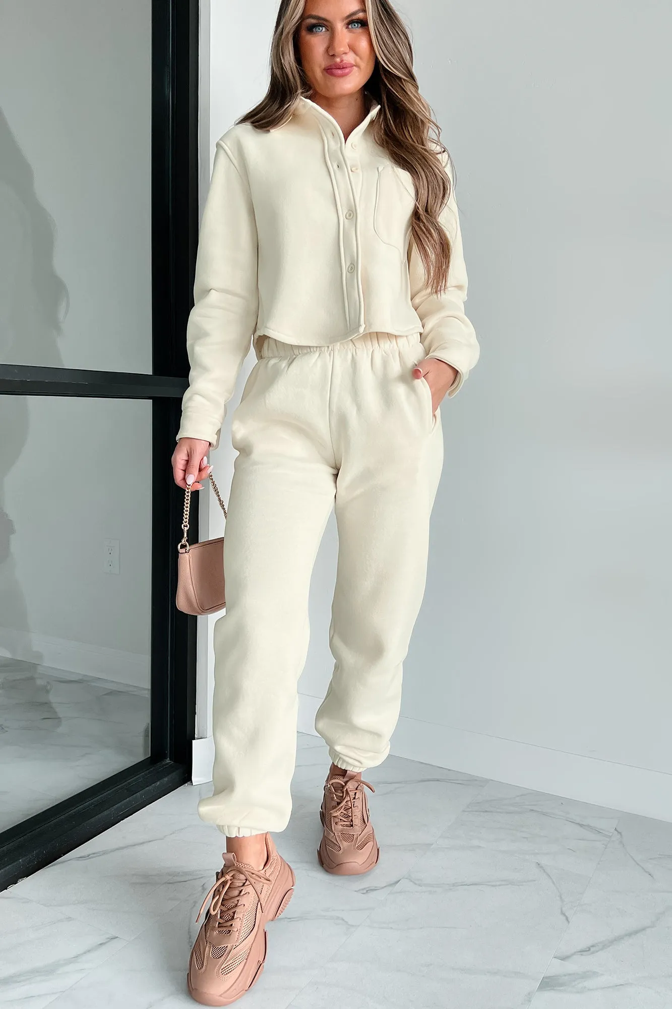 DOORBUSTER Jennie Fleece Crop Shacket (Ecru)