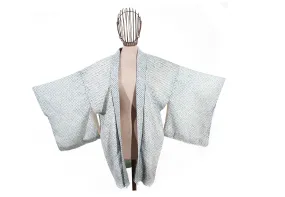 Elegant Shibori Kimono Jacket with Subtle Starburst Pattern in White and Blue