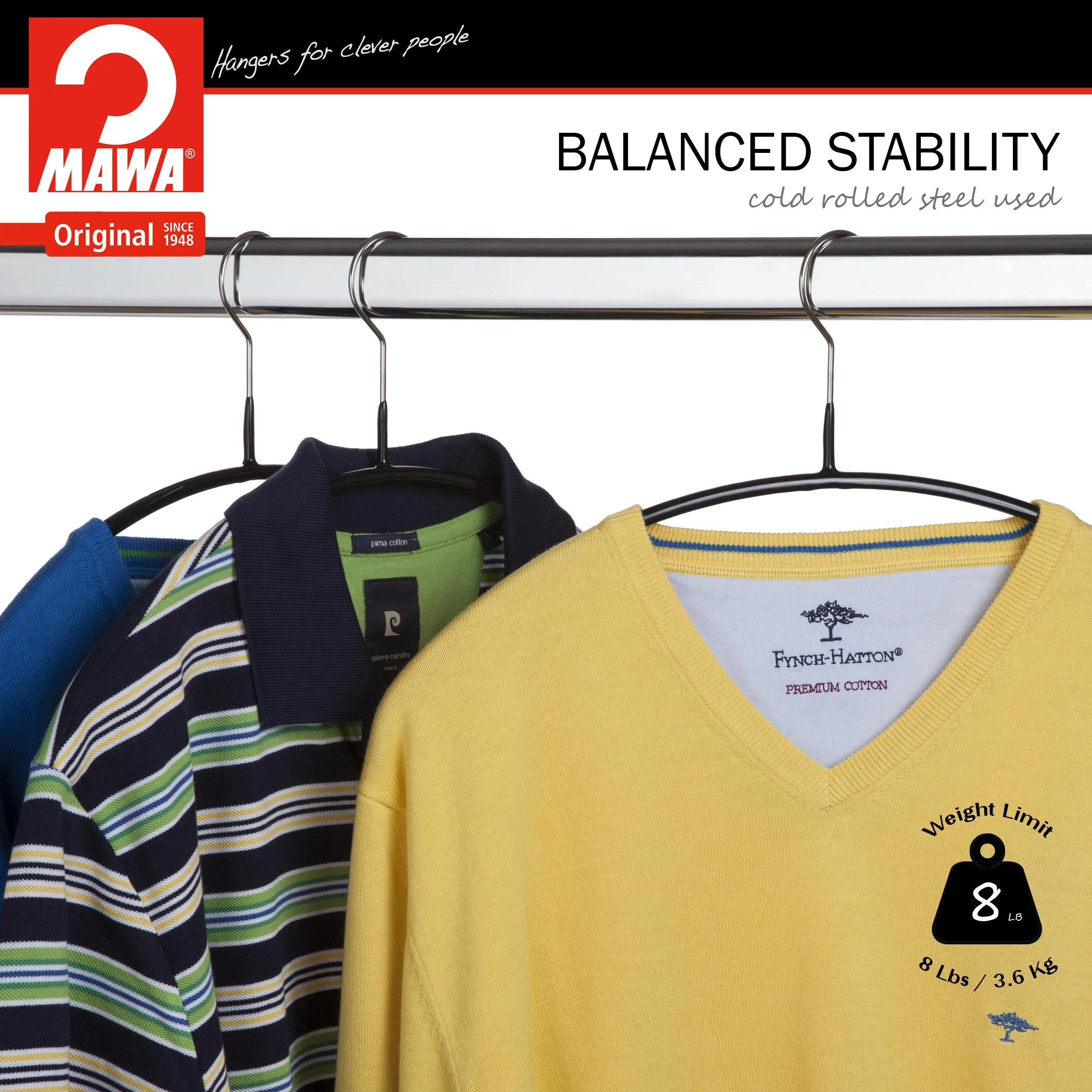 Euro Shirt, Sweater, Dress, Non-Slip Steel Clothing Hanger, Model 40-P, Black