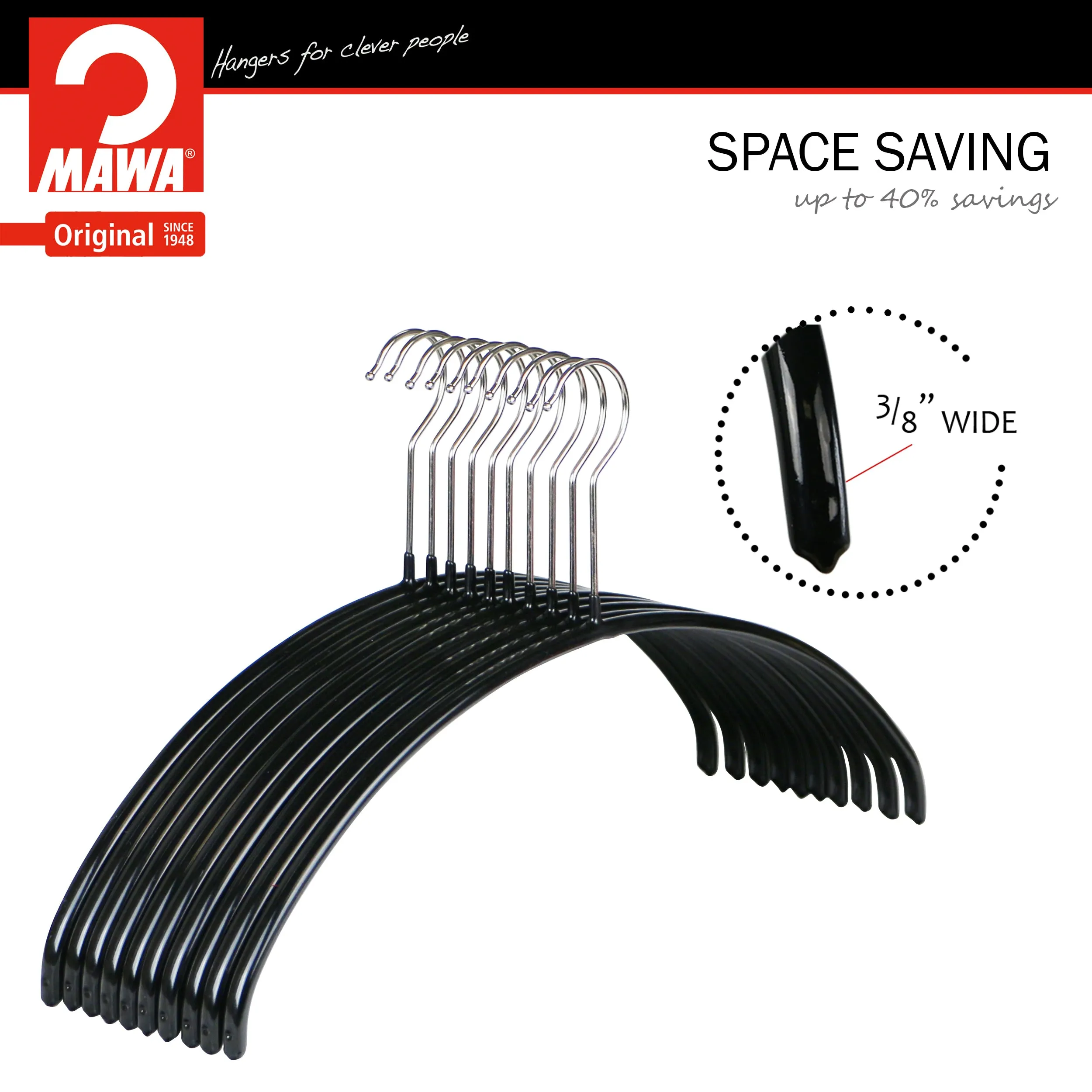 Euro Shirt, Sweater, Dress, Non-Slip Steel Clothing Hanger, Model 40-P, Black