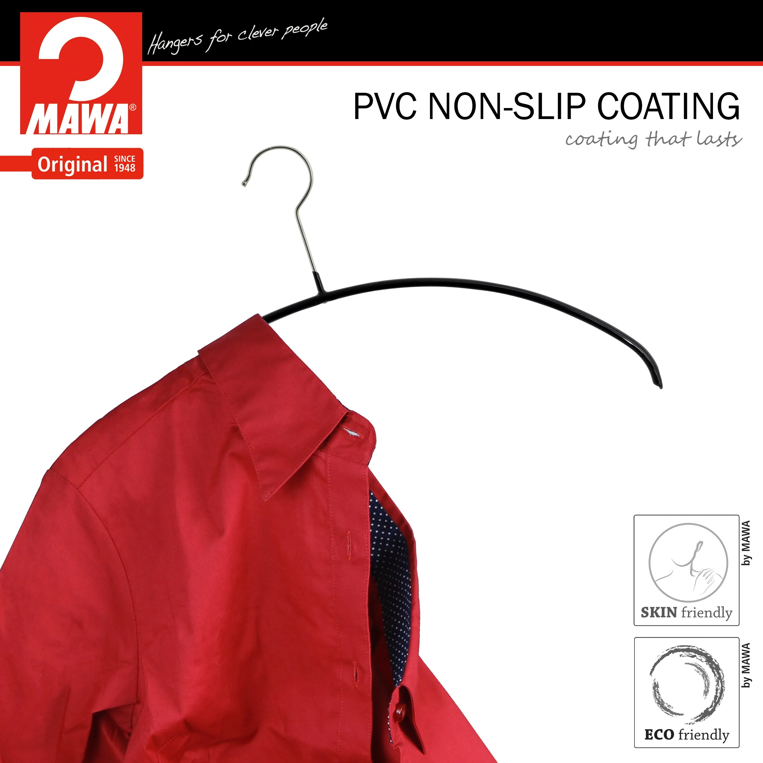 Euro Shirt, Sweater, Dress, Non-Slip Steel Clothing Hanger, Model 40-P, Black