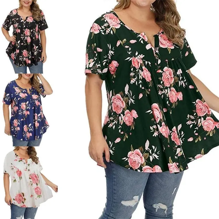 Funki Buys | Shirts | Women's Plus Floral Print Loose Fit Shirts