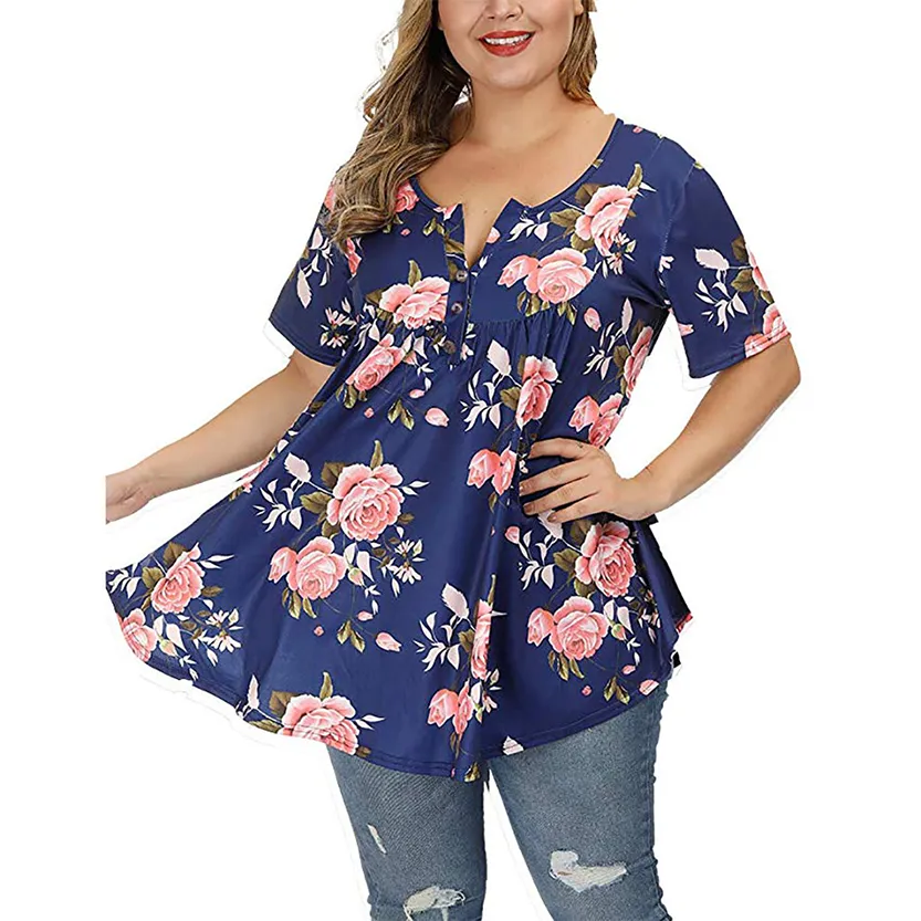 Funki Buys | Shirts | Women's Plus Floral Print Loose Fit Shirts