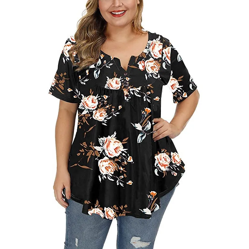 Funki Buys | Shirts | Women's Plus Floral Print Loose Fit Shirts