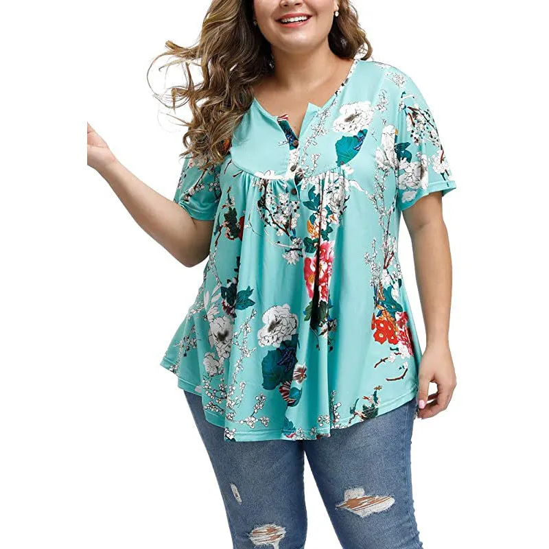 Funki Buys | Shirts | Women's Plus Floral Print Loose Fit Shirts
