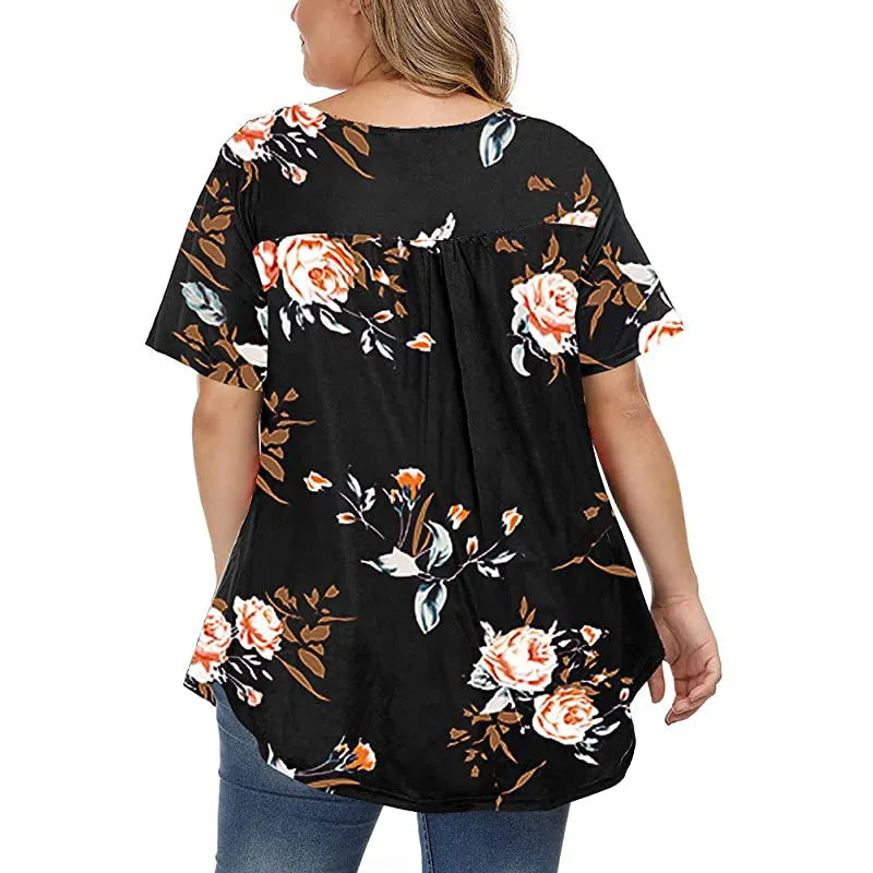 Funki Buys | Shirts | Women's Plus Floral Print Loose Fit Shirts