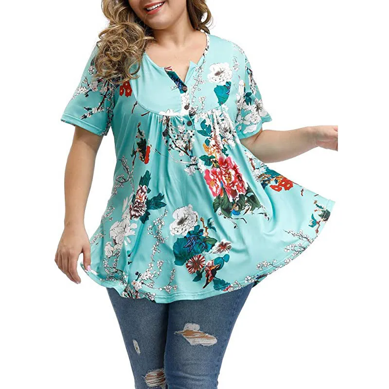 Funki Buys | Shirts | Women's Plus Floral Print Loose Fit Shirts
