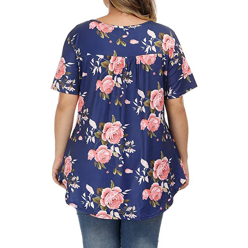 Funki Buys | Shirts | Women's Plus Floral Print Loose Fit Shirts