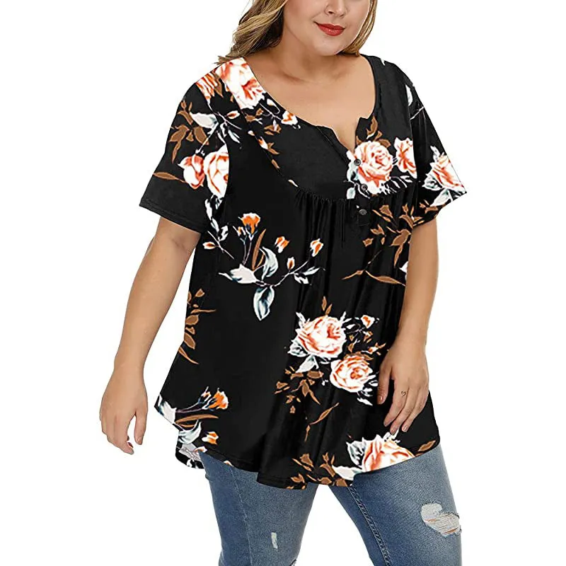 Funki Buys | Shirts | Women's Plus Floral Print Loose Fit Shirts