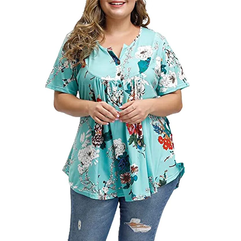 Funki Buys | Shirts | Women's Plus Floral Print Loose Fit Shirts