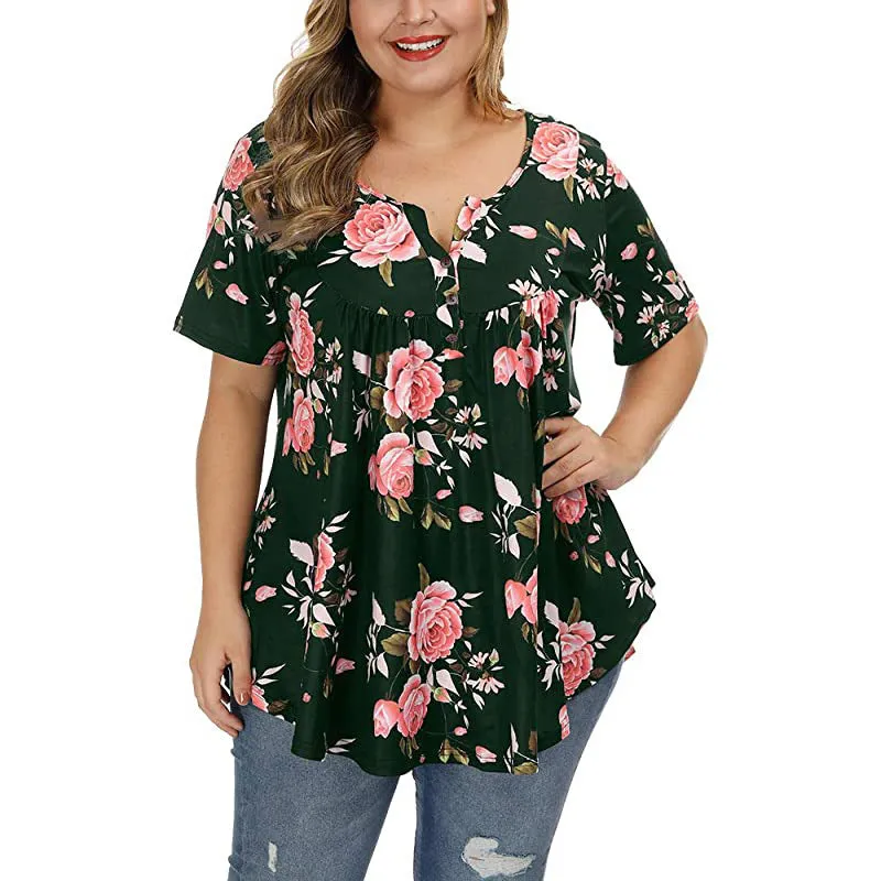 Funki Buys | Shirts | Women's Plus Floral Print Loose Fit Shirts