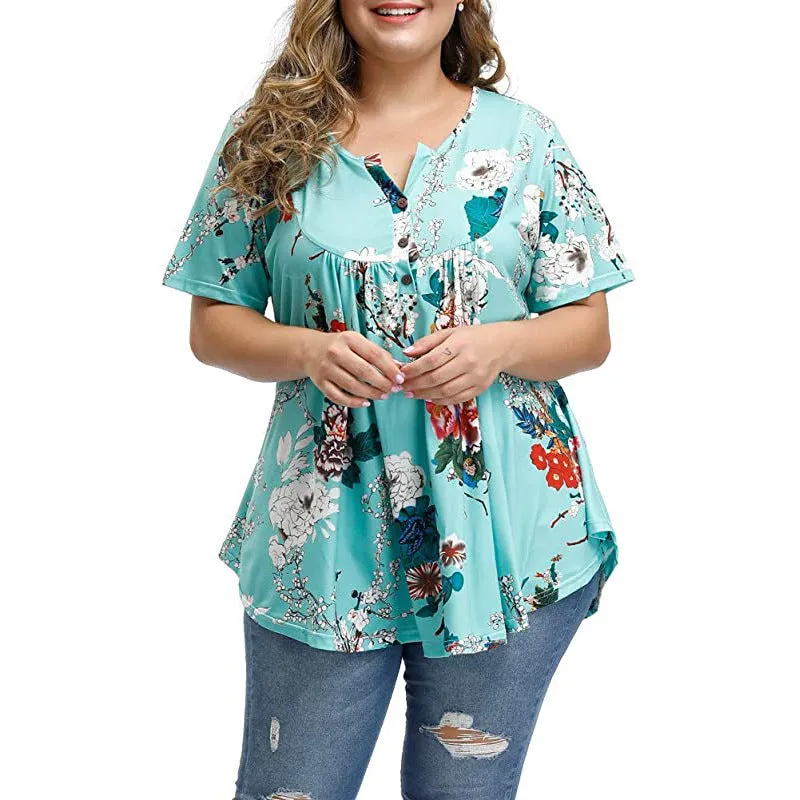 Funki Buys | Shirts | Women's Plus Floral Print Loose Fit Shirts