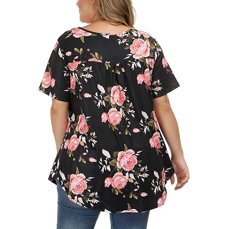 Funki Buys | Shirts | Women's Plus Floral Print Loose Fit Shirts