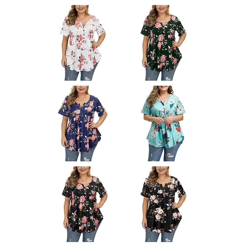 Funki Buys | Shirts | Women's Plus Floral Print Loose Fit Shirts