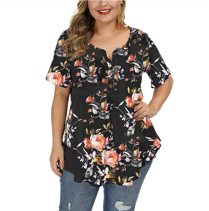Funki Buys | Shirts | Women's Plus Floral Print Loose Fit Shirts