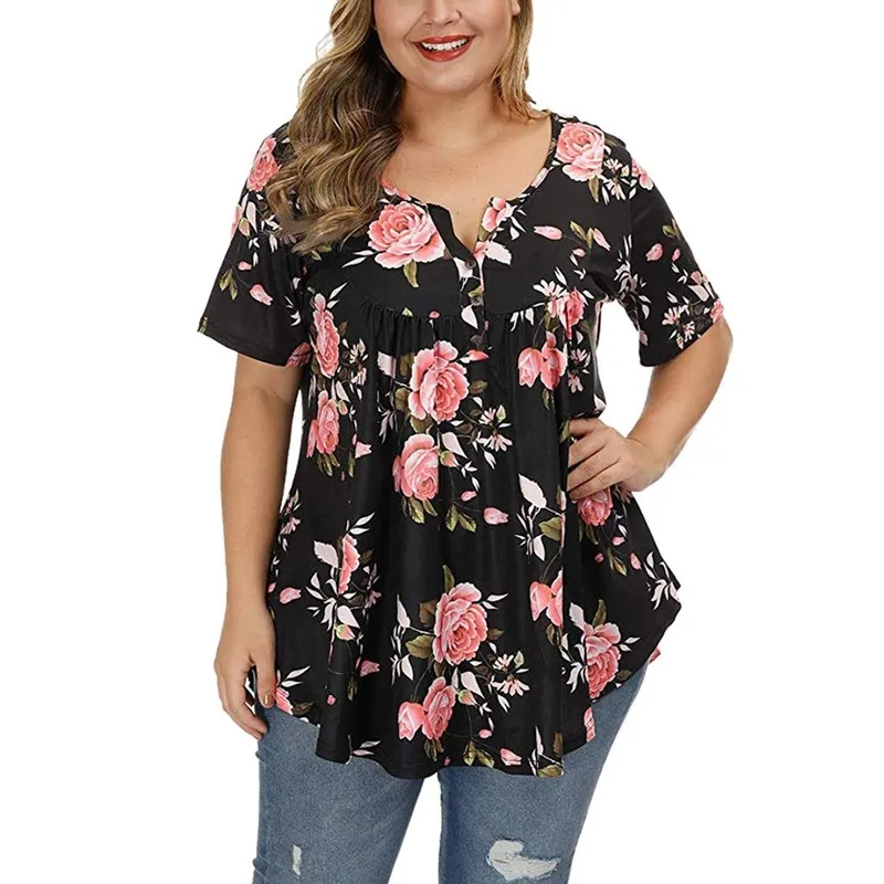 Funki Buys | Shirts | Women's Plus Floral Print Loose Fit Shirts