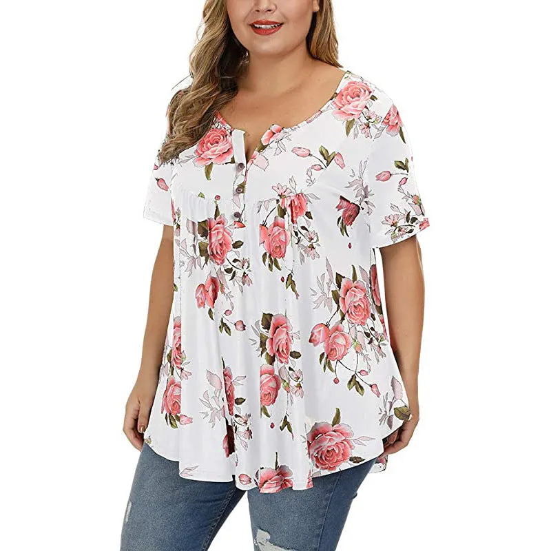 Funki Buys | Shirts | Women's Plus Floral Print Loose Fit Shirts