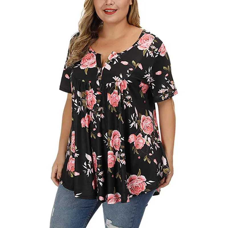 Funki Buys | Shirts | Women's Plus Floral Print Loose Fit Shirts