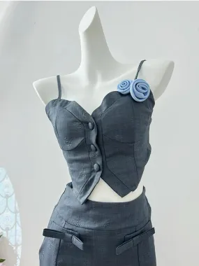 Girlary Summer Women Korean 2000s Cute Core Old Money Outfits 2 Piece Set Vintage Sleeveless Patchwork Crop Tops   Mini Culottes Skirt