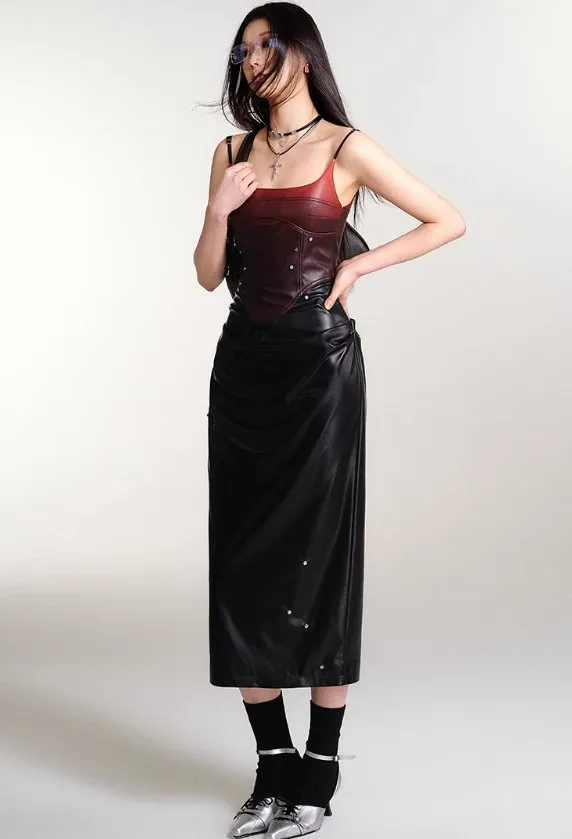 Gradient Studded Leather Camisole Dress